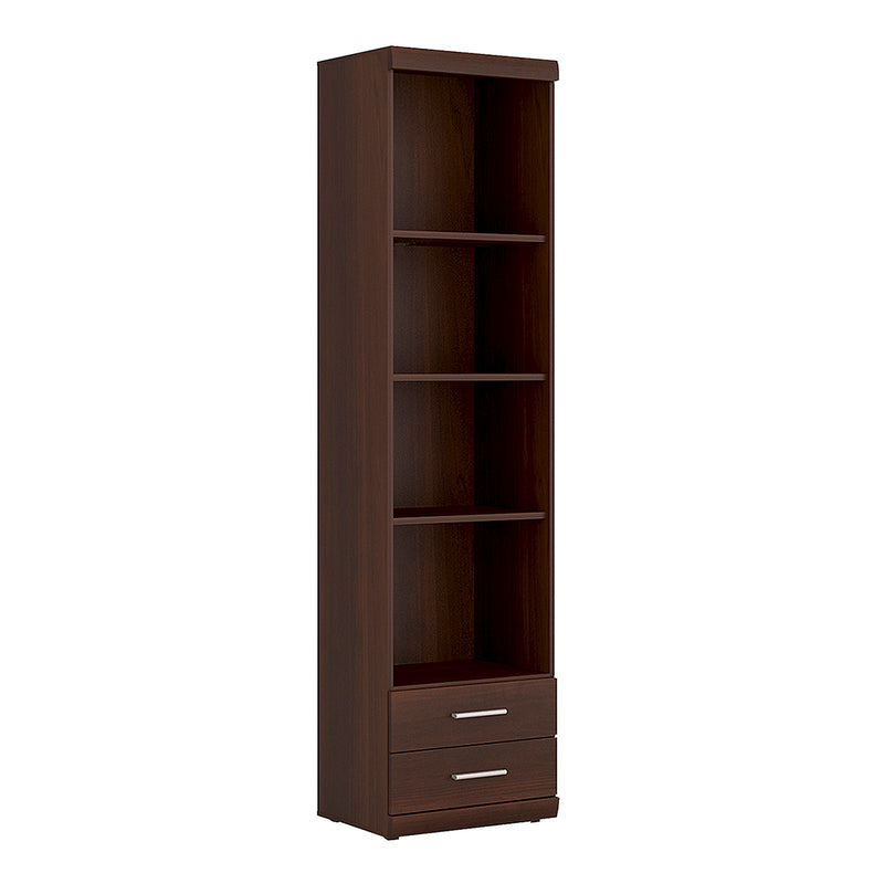 Imperial Tall 2 Drawer Narrow Cabinet with Open Shelving in Dark Mahogany Melamine — front view