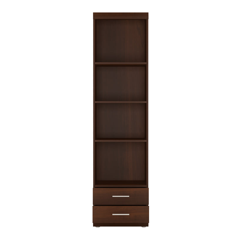 Imperial Tall 2 Drawer Narrow Cabinet with Open Shelving in Dark Mahogany Melamine — side angle
