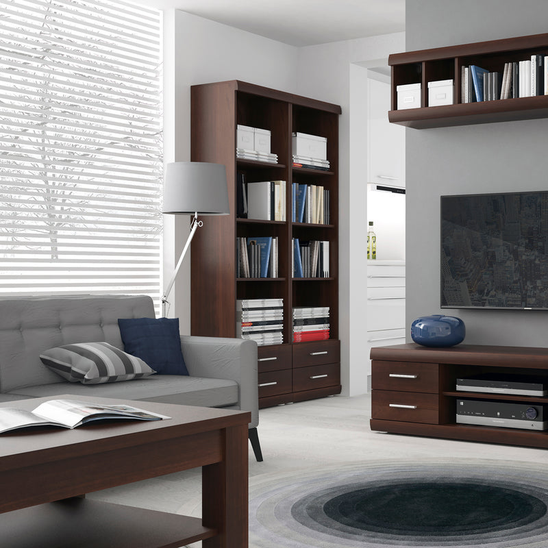 Imperial Tall 2 Drawer Narrow Cabinet with Open Shelving in Dark Mahogany Melamine — alternative angle
