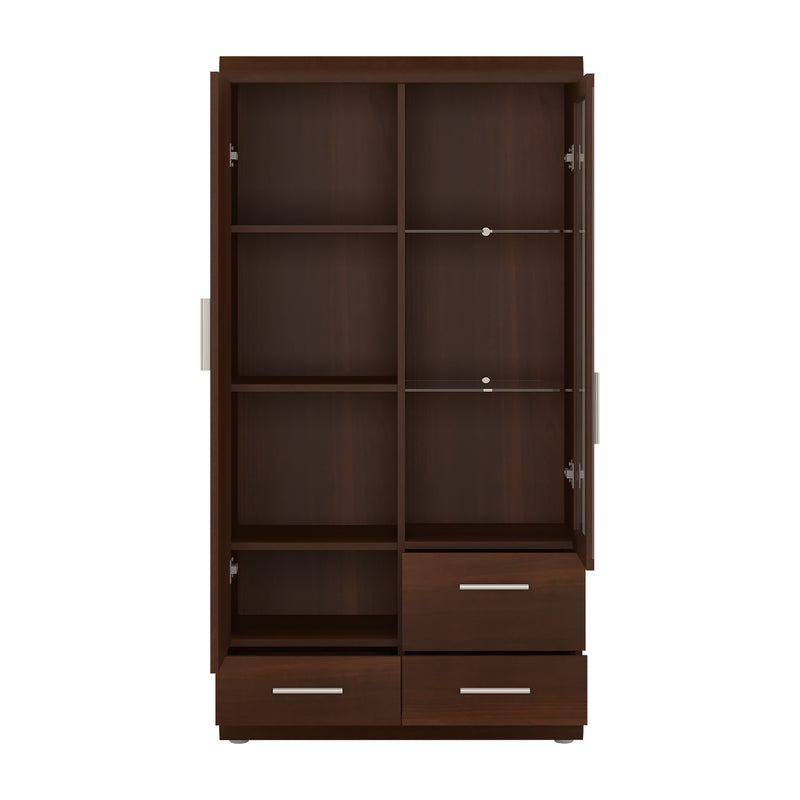 Imperial 2 Door 3 Drawer Glazed Display Cabinet in Dark Mahogany Melamine — side angle