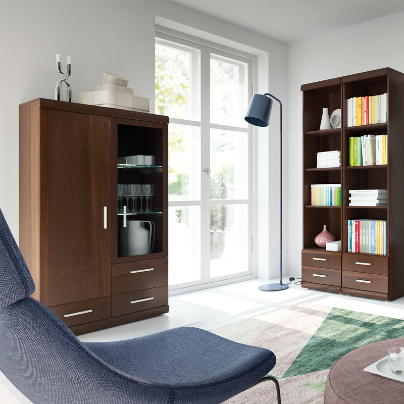 Imperial 2 Door 3 Drawer Glazed Display Cabinet in Dark Mahogany Melamine — detail view