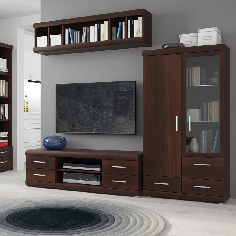 Imperial 2 Door 3 Drawer Glazed Display Cabinet in Dark Mahogany Melamine — alternative angle