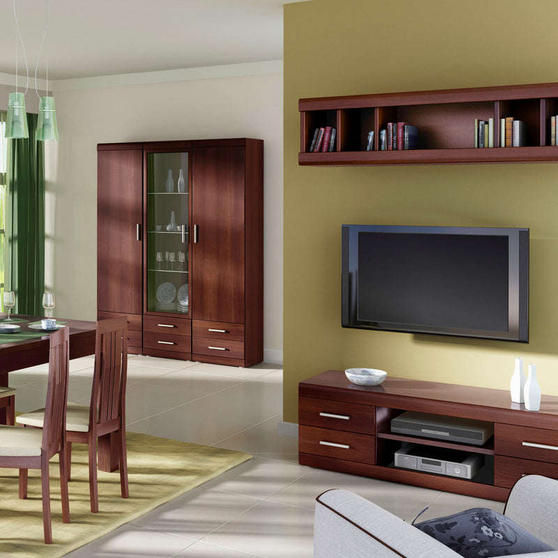 Imperial Wide 4 Drawer TV Cabinet in Dark Mahogany Melamine — detail view