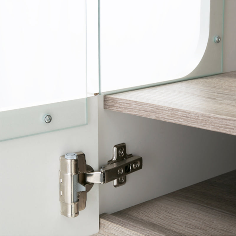 Chelsea Living Tall Glazed Narrow Display Unit (LHD) in White with a Truffle Oak Trim — room setting