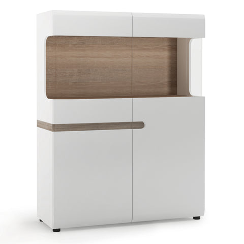 Chelsea Living Low Display Cabinet 109cm Wide in White with a Truffle Oak Trim — front view