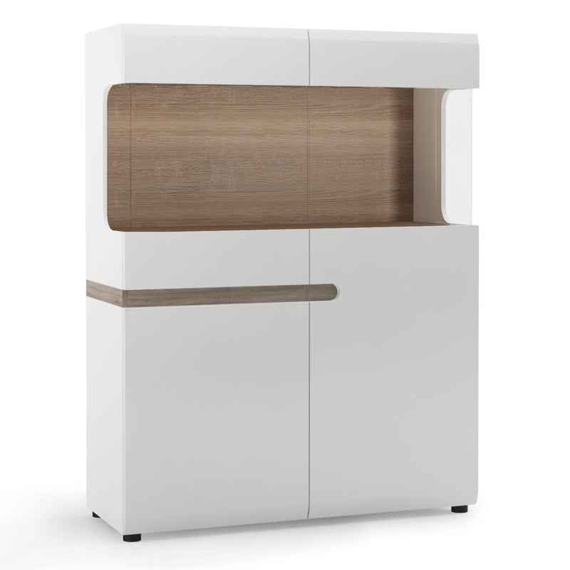 Chelsea Living Low Display Cabinet 109cm Wide in White with a Truffle Oak Trim — front view