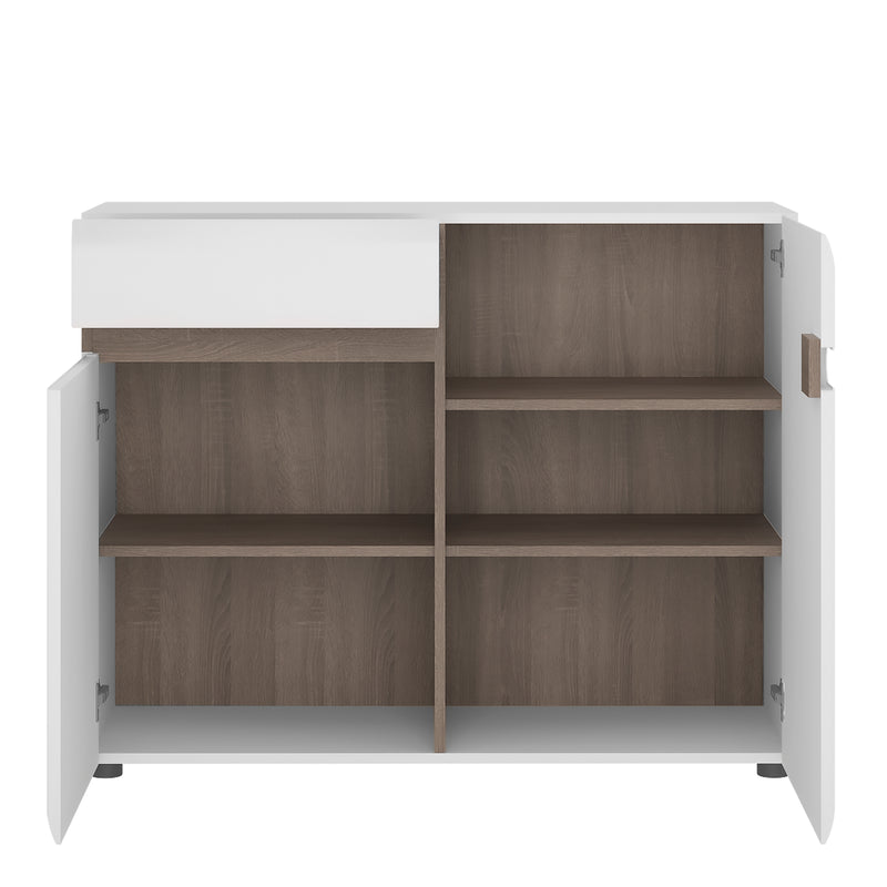 Chelsea Living 1 Drawer 2 Door Sideboard in White with a Truffle Oak Trim — side angle