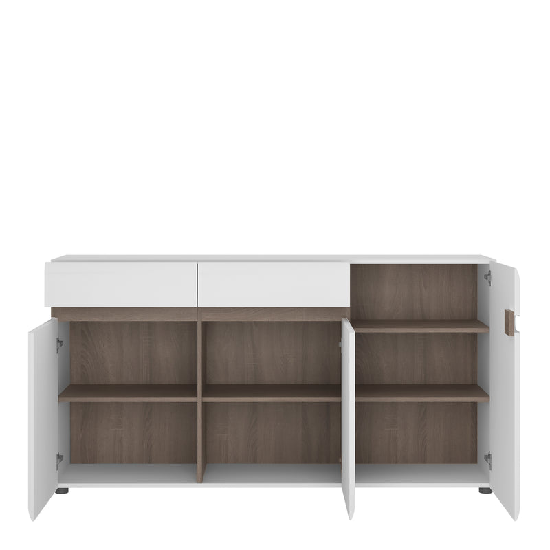 Chelsea Living 2 Drawer 3 Door Sideboard in White with a Truffle Oak Trim — side angle