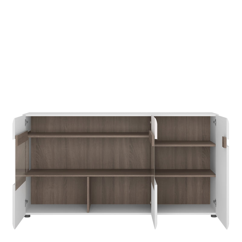 Chelsea Living 3 Door Glazed Sideboard in White with a Truffle Oak Trim — side angle