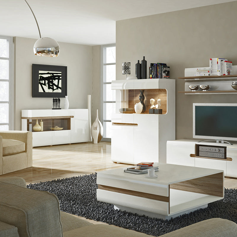 Chelsea Living 3 Door Glazed Sideboard in White with a Truffle Oak Trim — alternative angle
