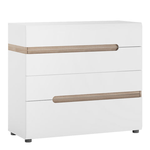 Chelsea Bedroom 4 Drawer Chest in White with a Truffle Oak Trim — front view