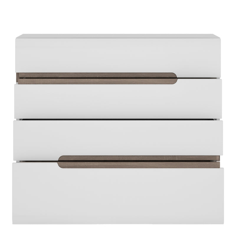 Chelsea Bedroom 4 Drawer Chest in White with a Truffle Oak Trim — side angle