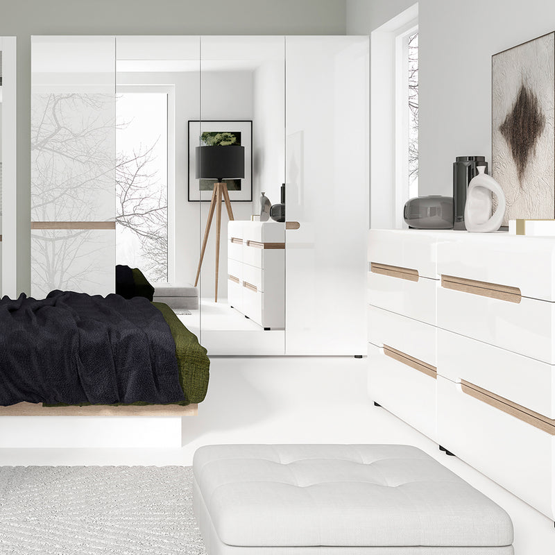 Chelsea Bedroom 4 Drawer Chest in White with a Truffle Oak Trim — alternative angle