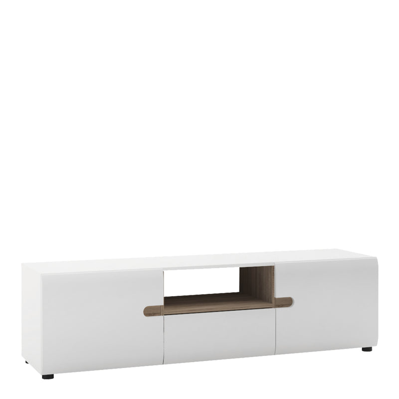 Chelsea Living Wide TV Unit in White with a Truffle Oak Trim — front view