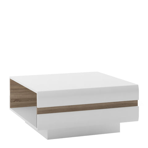 Chelsea Living Small Designer Coffee Table in White with a Truffle Oak Trim — front view