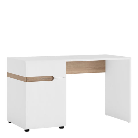 Chelsea Bedroom Desk/Dressing Table in White with a Truffle Oak Trim — front view
