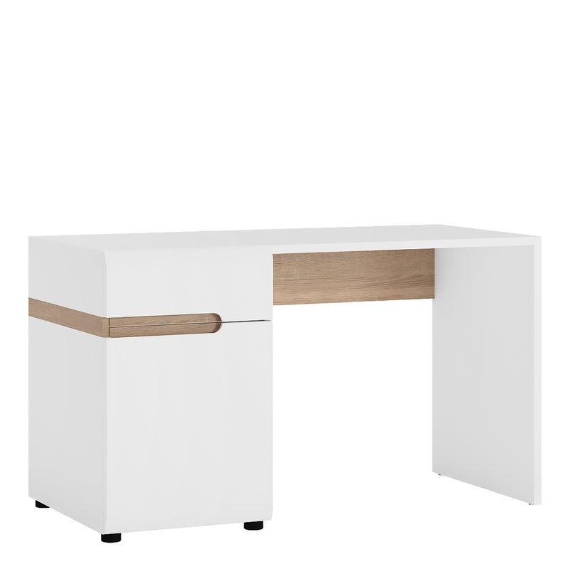 Chelsea Bedroom Desk/Dressing Table in White with a Truffle Oak Trim — front view