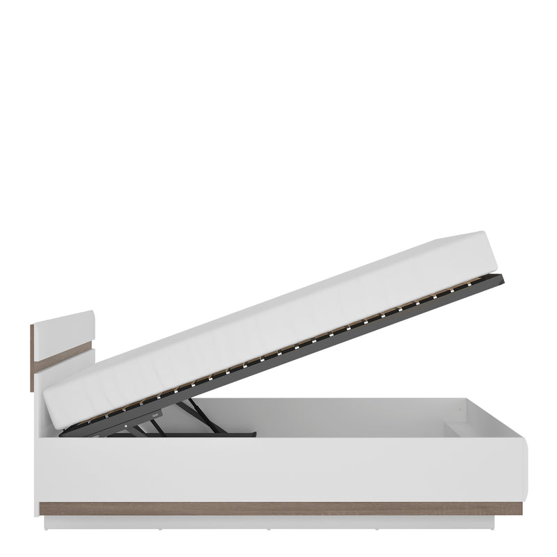 Chelsea Bedroom Kingsize Bed in White with a Oak Trim with Lift Up Function — side angle