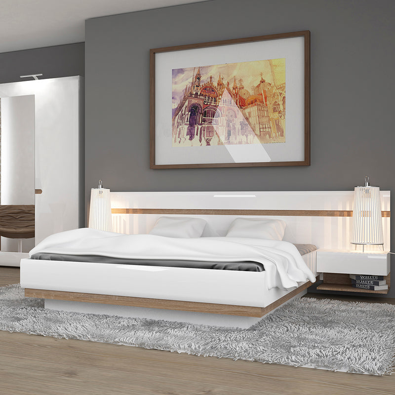 Chelsea Bedroom Kingsize Bed in White with a Oak Trim with Lift Up Function — detail view