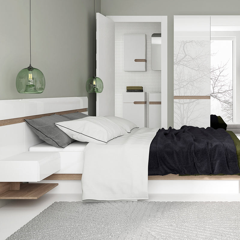 Chelsea Bedroom Kingsize Bed in White with a Oak Trim with Lift Up Function — alternative angle