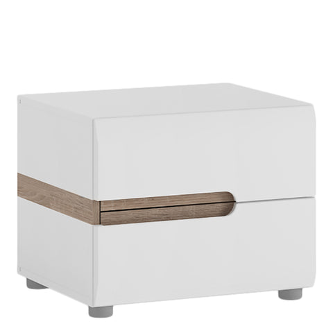 Chelsea Bedroom 2 Drawer Bedside in White with a Truffle Oak Trim — front view