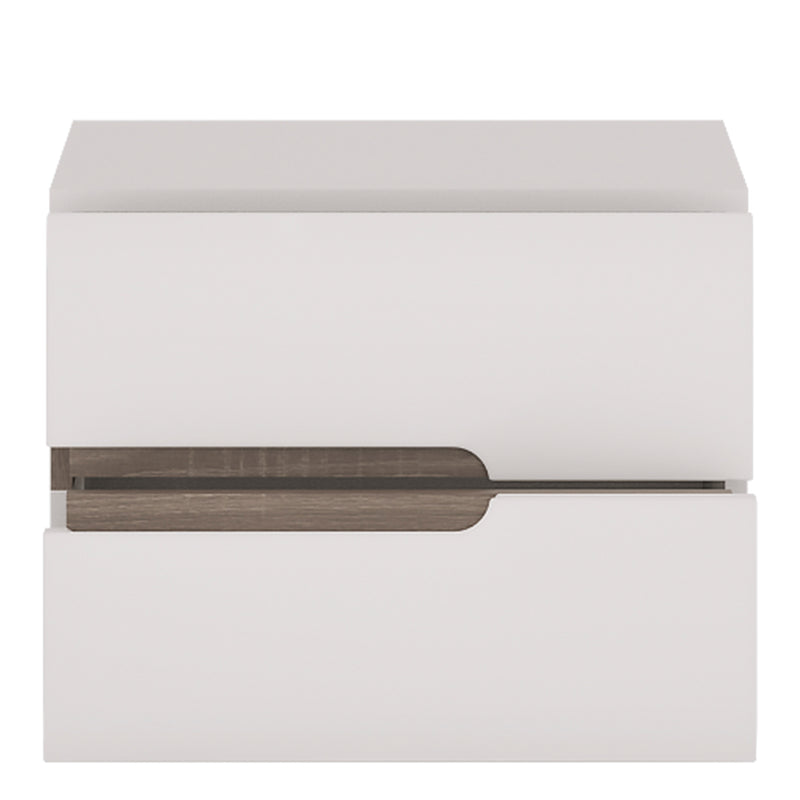 Chelsea Bedroom 2 Drawer Bedside in White with a Truffle Oak Trim — side angle