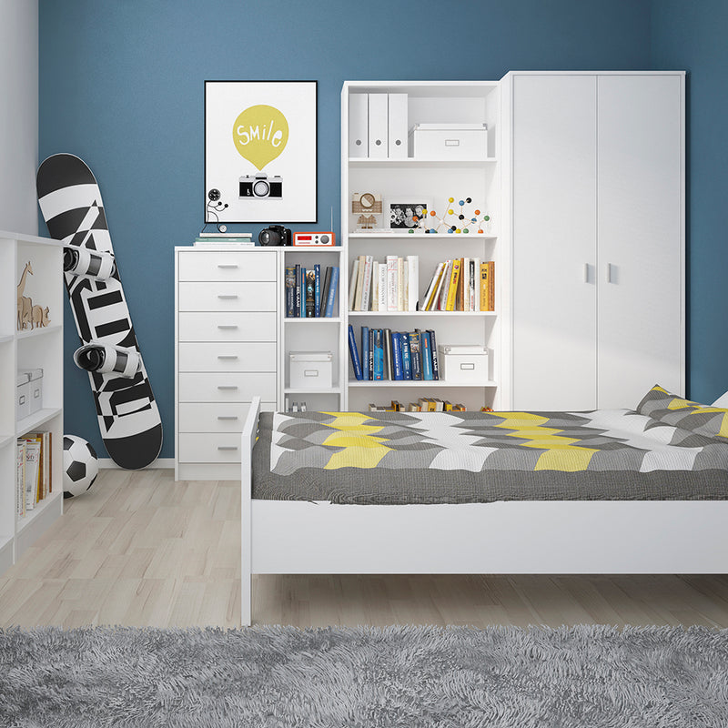4 You Tall Narrow Bookcase in Pearl White — side angle