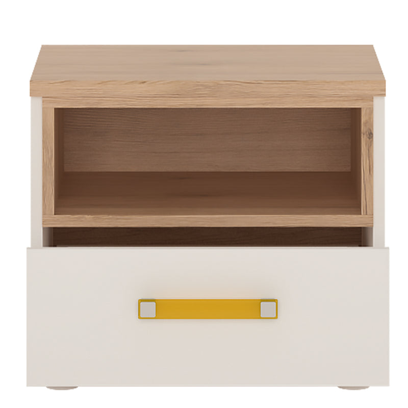 4KIDS 1 Drawer Bedside Cabinet with Orange Handles — side angle