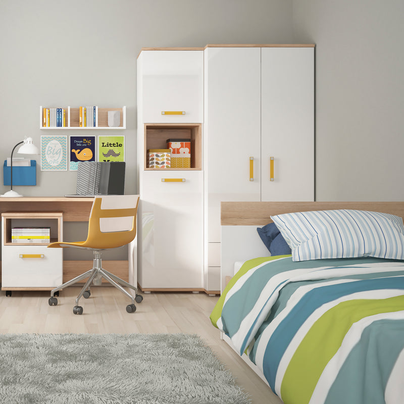 4KIDS 1 Drawer Bedside Cabinet with Orange Handles — detail view