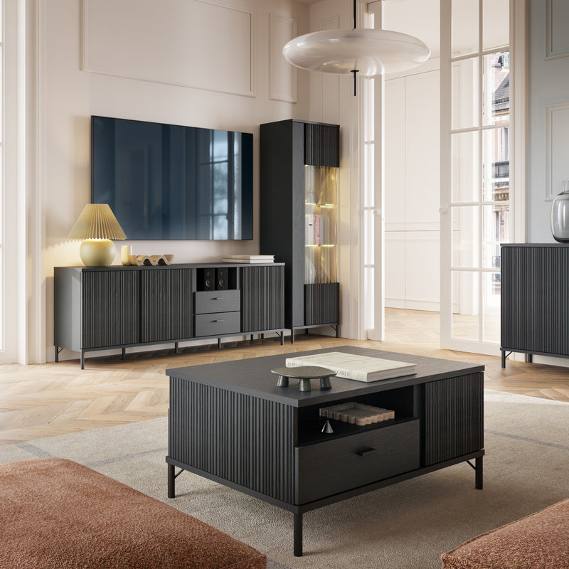Lusaka Coffee Table 2 Door 1 Drawer in Black Graphite — alternative angle
