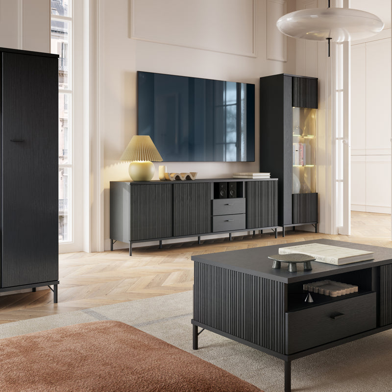 Lusaka TV Cabinet 3 Door 2 Drawer in Black Graphite — alternative angle