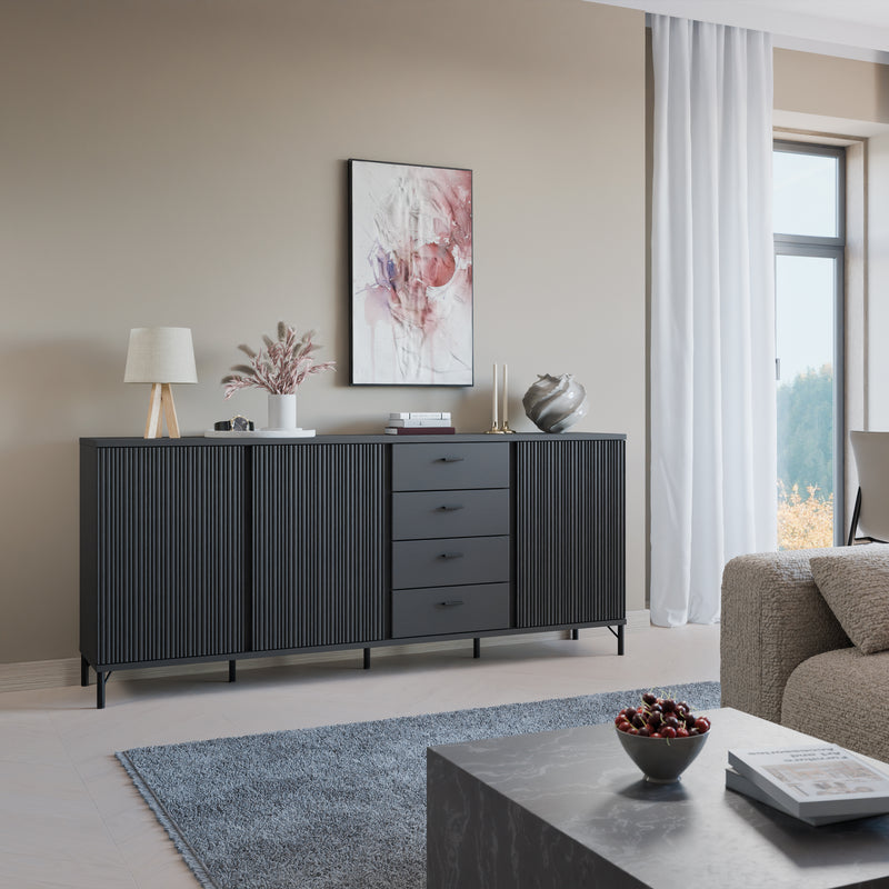 Lusaka Sideboard 3 Door 4 Drawer in Black Graphite — alternative angle