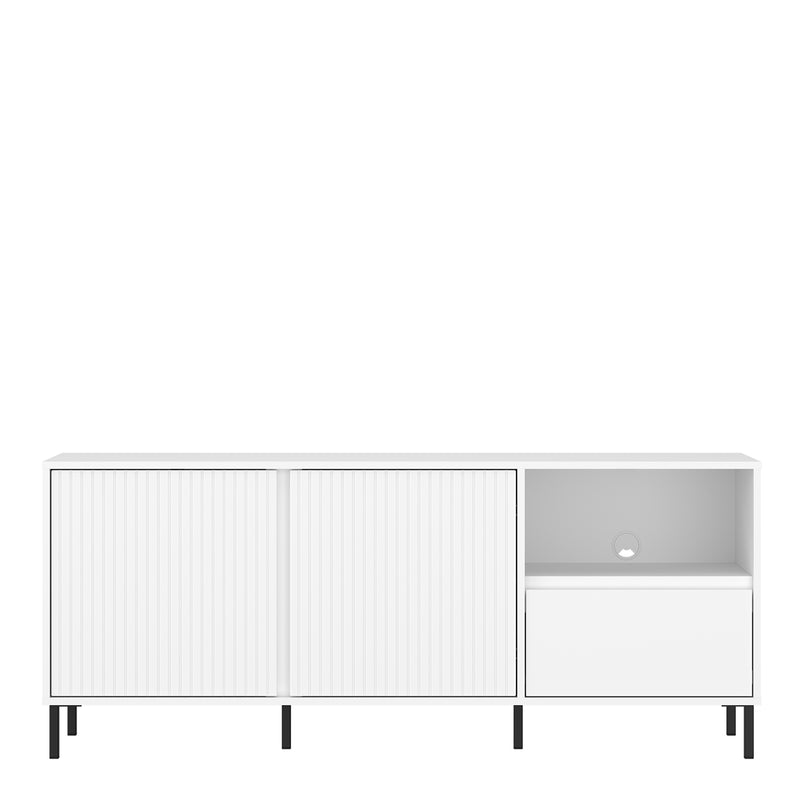 Avenale Wide TV Cabinet 2 Door 1 Drawer in Alpine White High Gloss — side angle