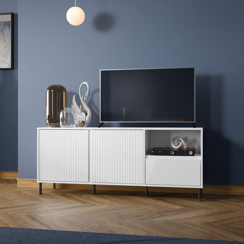 Avenale Wide TV Cabinet 2 Door 1 Drawer in Alpine White High Gloss — alternative angle