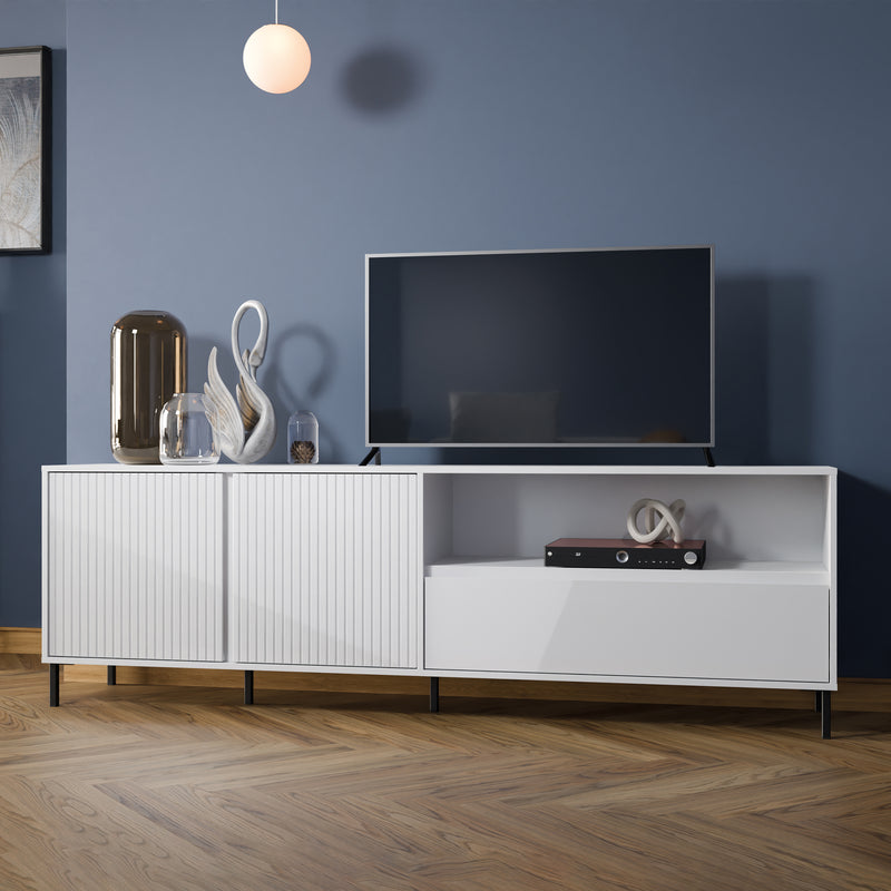 Avenale TV Cabinet 2 Door 1 Drawer in Alpine White High Gloss — alternative angle