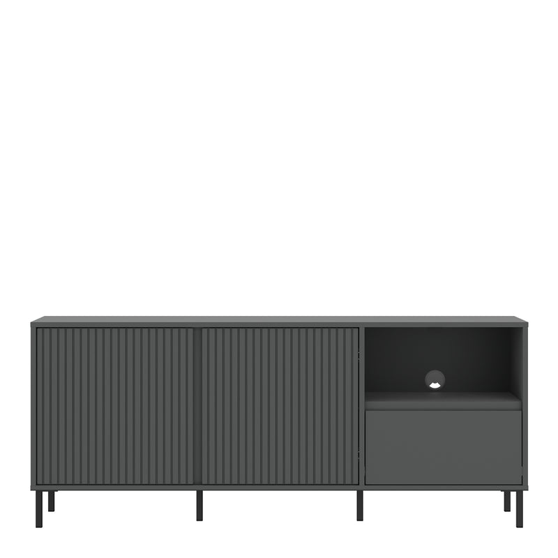 Avenale Wide TV Cabinet 2 Door 1 Drawer in Anthracite — side angle