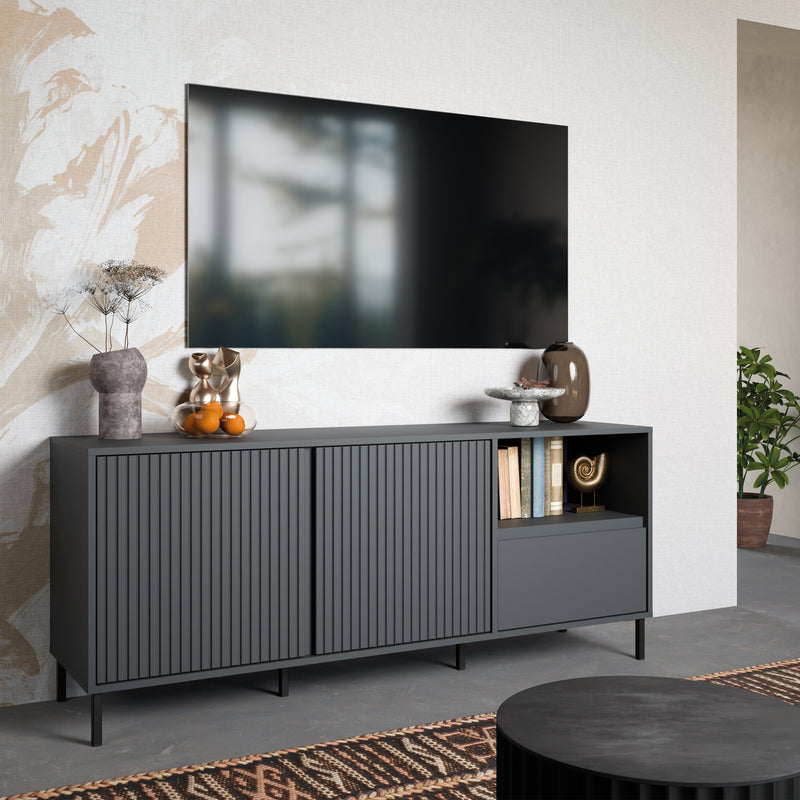 Avenale Wide TV Cabinet 2 Door 1 Drawer in Anthracite — alternative angle