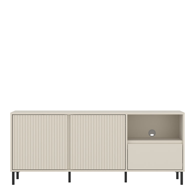 Avenale Wide TV Cabinet  2 Door 1 Drawer in Cashmere — side angle