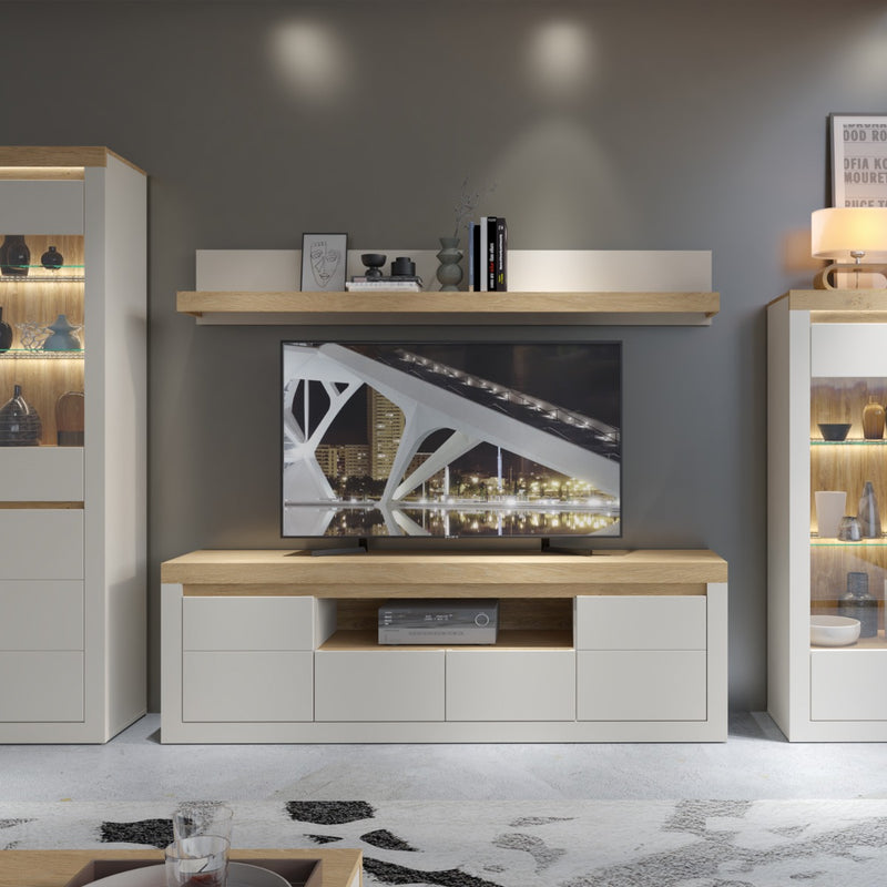 Naxxar TV Cabinet with 2 Doors and 2 Drawers in Cashmere and Stone Oak - view 4