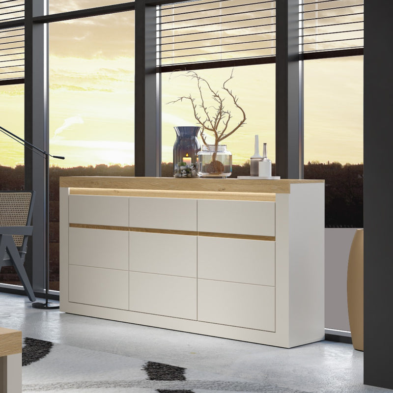 Naxxar Sideboard with 3 Doors and 3 Drawers in Cashmere and Stone Oak - lifestyle