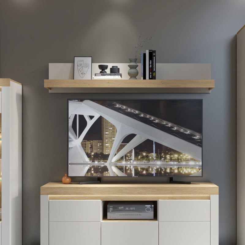 Naxxar Wall Shelf 154cm in Cashmere and Stone Oak - lifestyle
