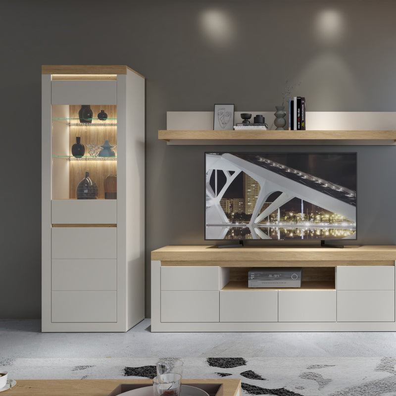 Naxxar Tall Display Cabinet 1 Door in Cashmere and Stone Oak - view 4
