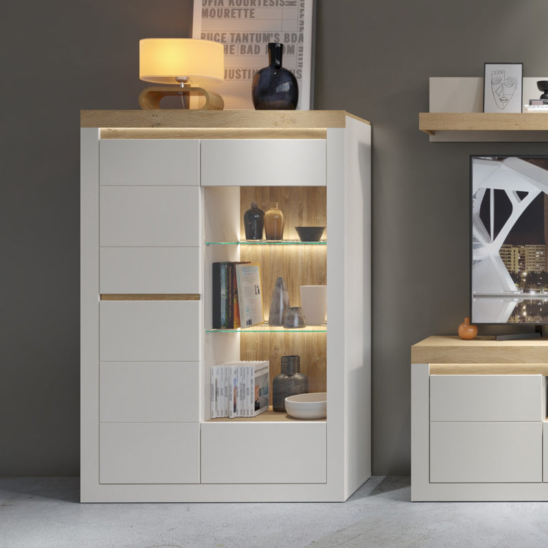 Naxxar Display Cabinet 2 Door LH in Cashmere and Stone Oak - lifestyle