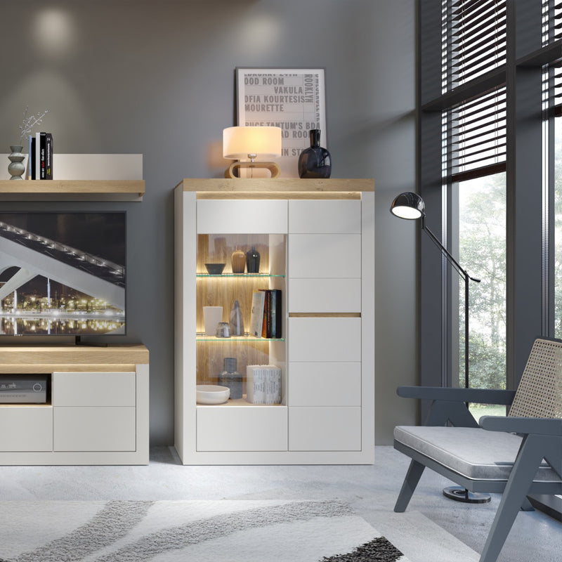 Naxxar 2 Door Display Cabinet RH in Cashmere and Stone Oak - view 4