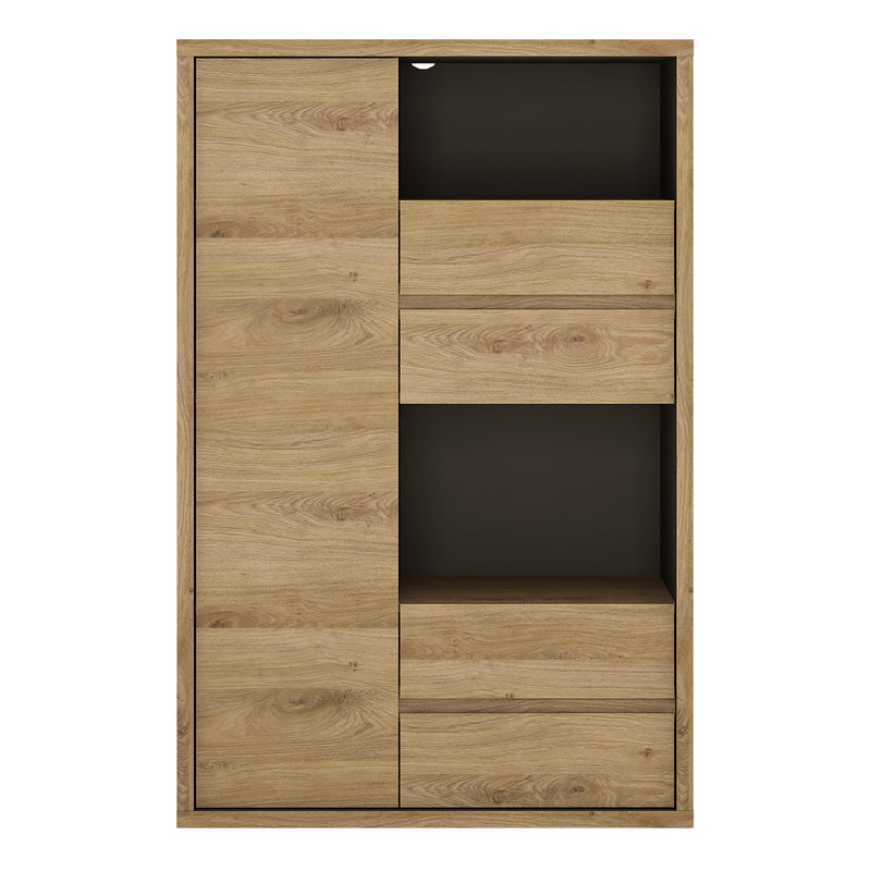Shetland 1 Door 4 Drawer Display Cabinet — side angle