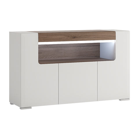 Toronto 3 Door Sideboard with open shelving (inc. Plexi Lighting) — front view
