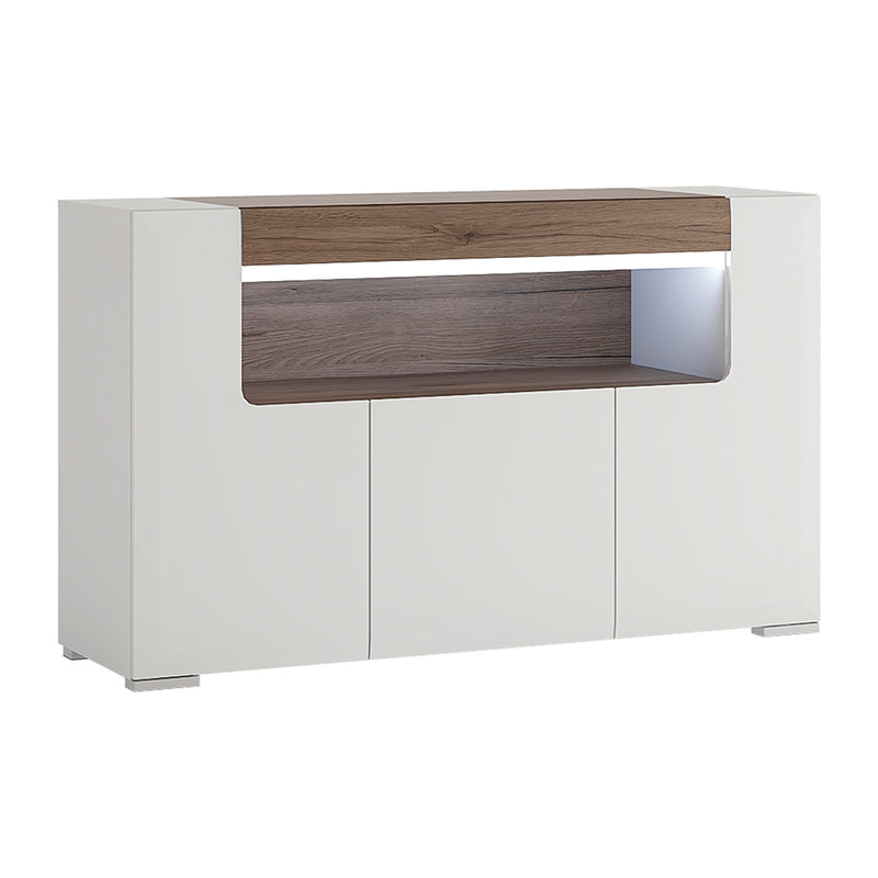 Toronto 3 Door Sideboard with open shelving (inc. Plexi Lighting) — front view