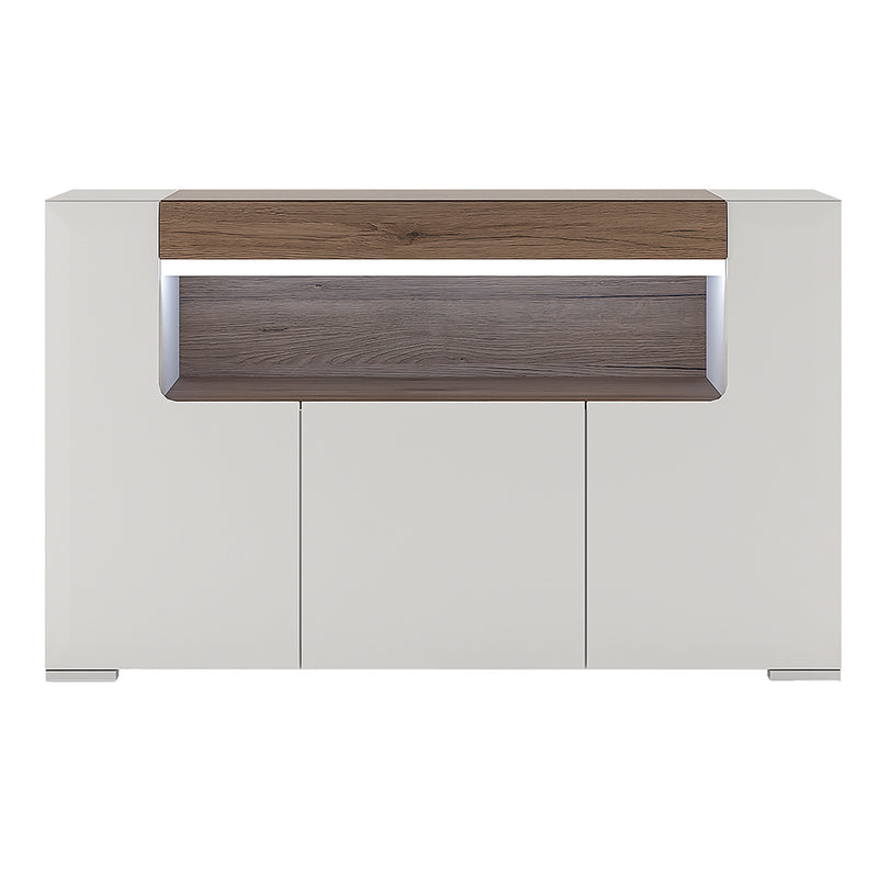 Toronto 3 Door Sideboard with open shelving (inc. Plexi Lighting) — side angle