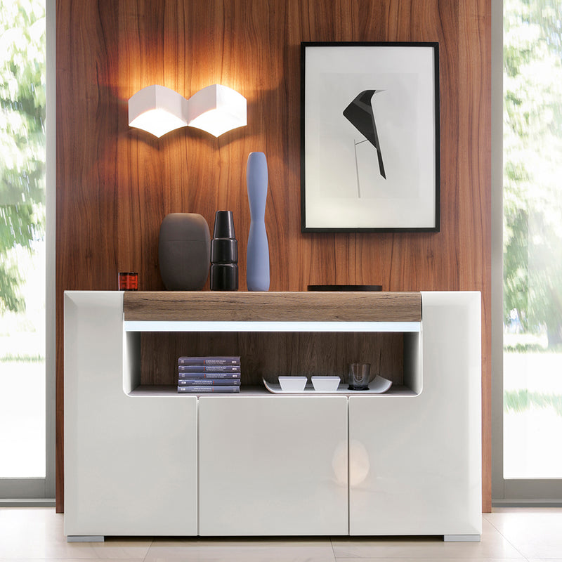 Toronto 3 Door Sideboard with open shelving (inc. Plexi Lighting) — alternative angle
