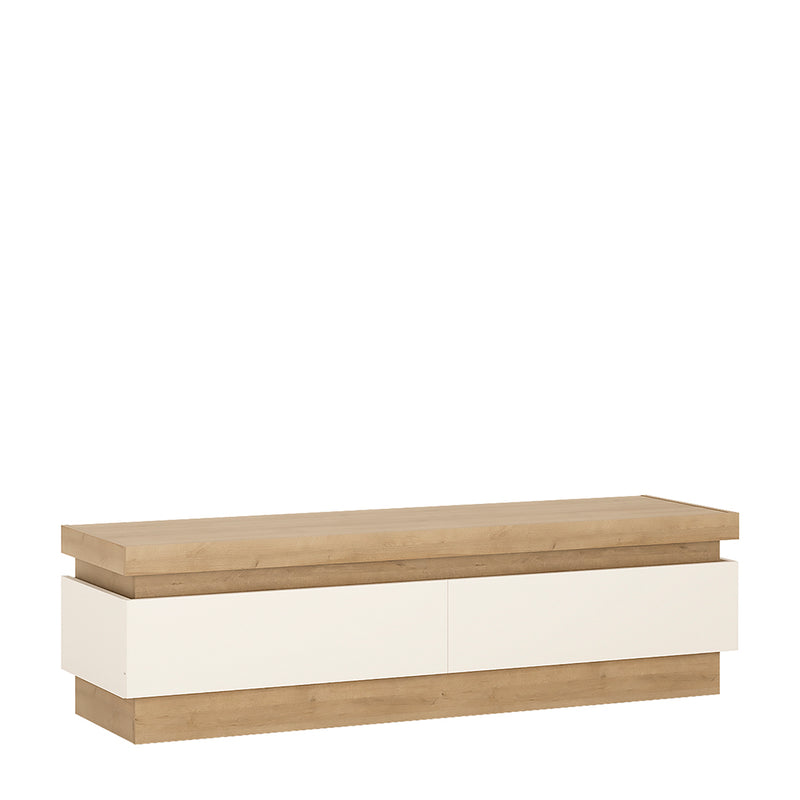 Lyon 2 Drawer TV Cabinet in Riviera Oak/White High Gloss — front view